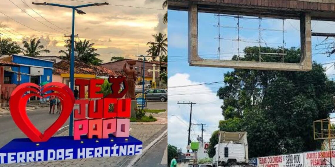 Prefeitura de Goiana divulga lançamento de 8 letreiros turísticos, mas esquece de revitalizar placa de entrada da cidade